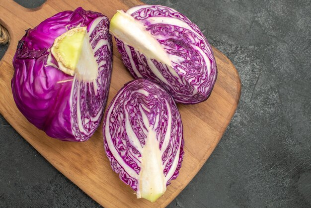 Top view of fresh red cabbage sliced