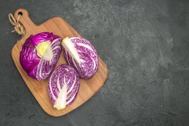 Top view of fresh red cabbage sliced