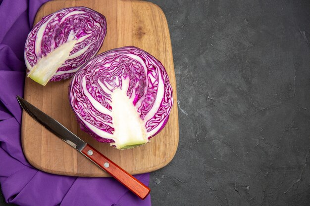 Top view of fresh red cabbage sliced