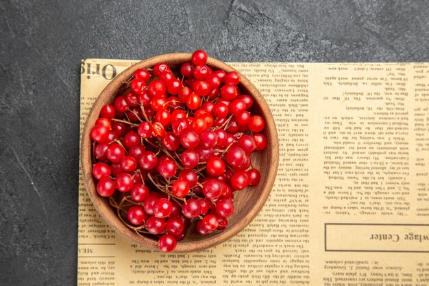 Top view fresh red cranberries on dark background