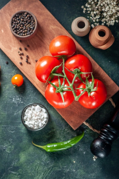 top view fresh red tomatoes on dark surface vegetable fresh ripe salad meal food pepper color