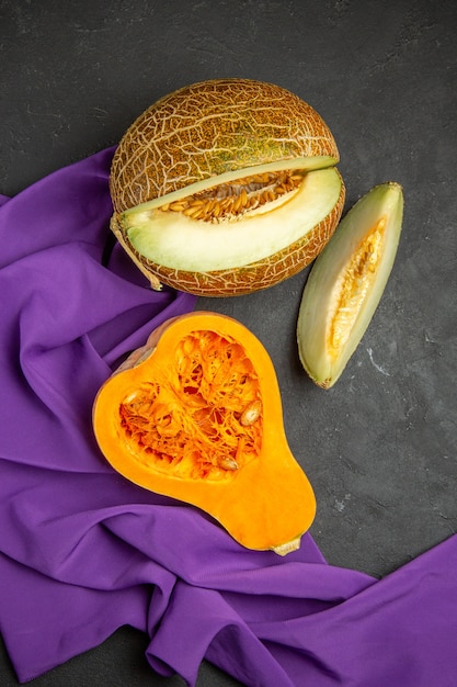 Top view of fresh ripe pumpkin sliced fruit