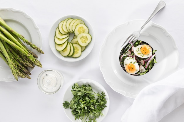 Top view fresh salads arrangement