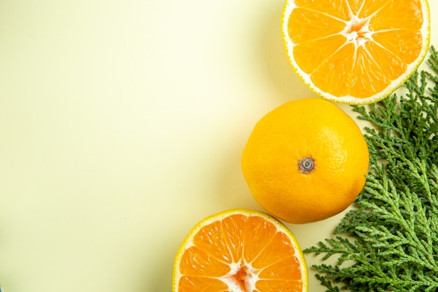 Top view fresh tangerines on white background