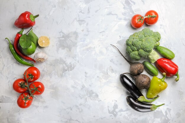 Top view fresh vegetables on white desk