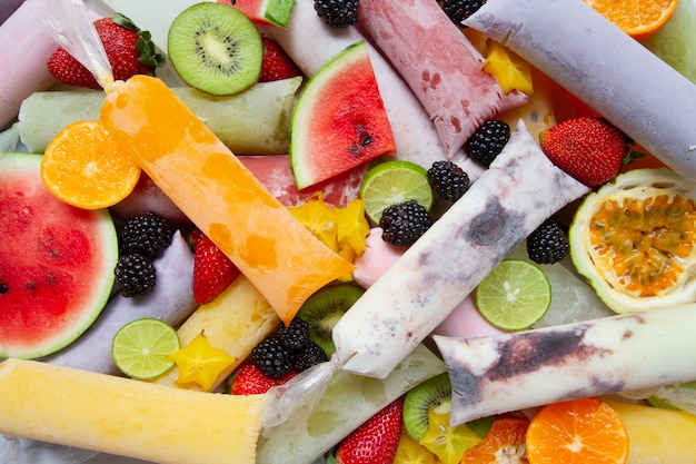 Free photo top view of frozen brazilian fruit dessert