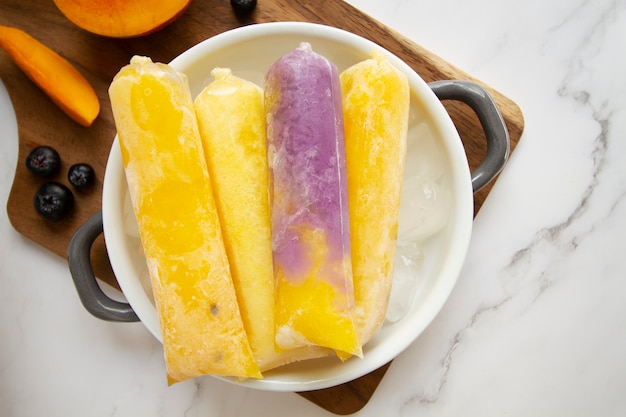 Top view of frozen brazilian fruit dessert