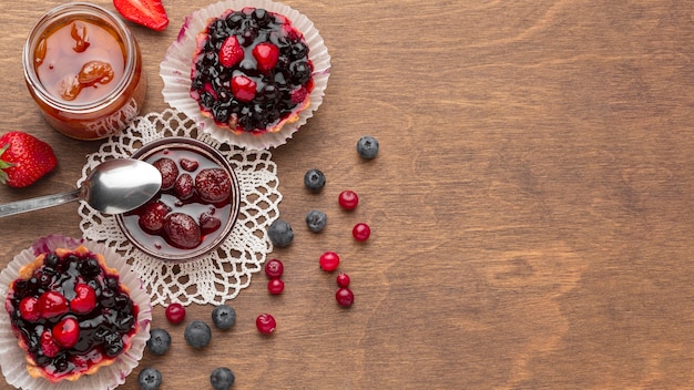 Top view fruit tarts arrangement