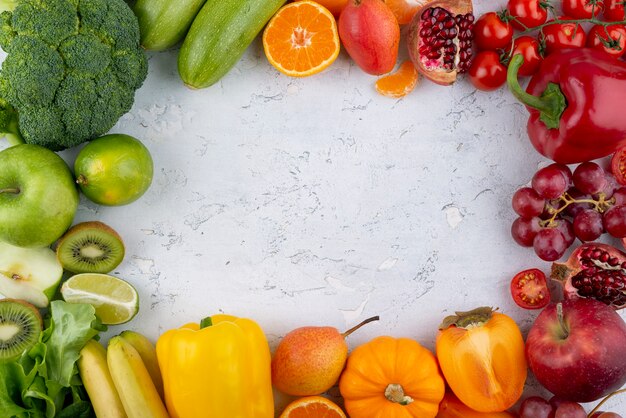 Top view fruits and vegetables frame