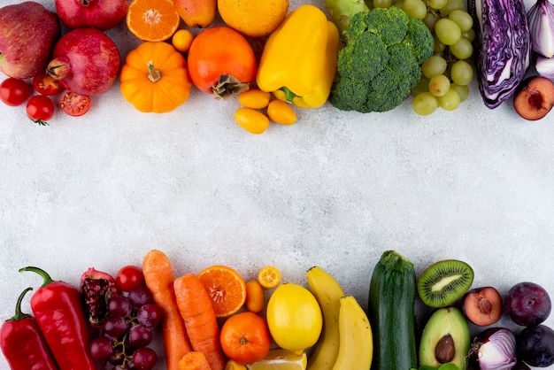 Top view fruits and vegetables frame