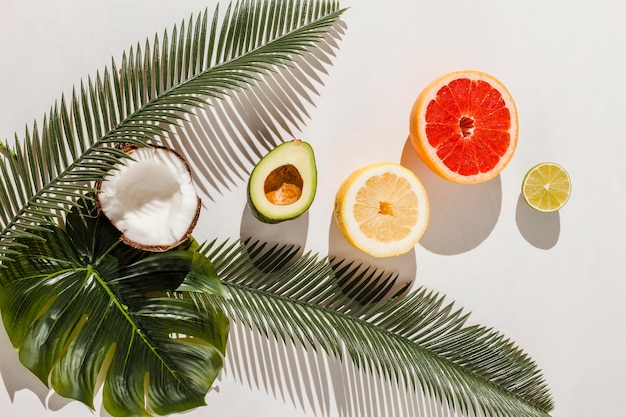 Free Photo top view fruits on white background