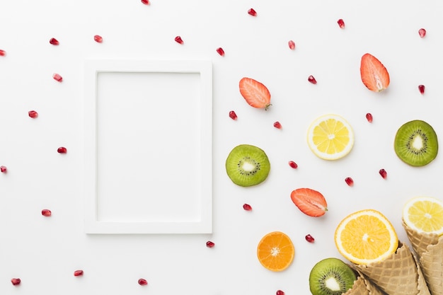 Top view of fruits with cone and frame