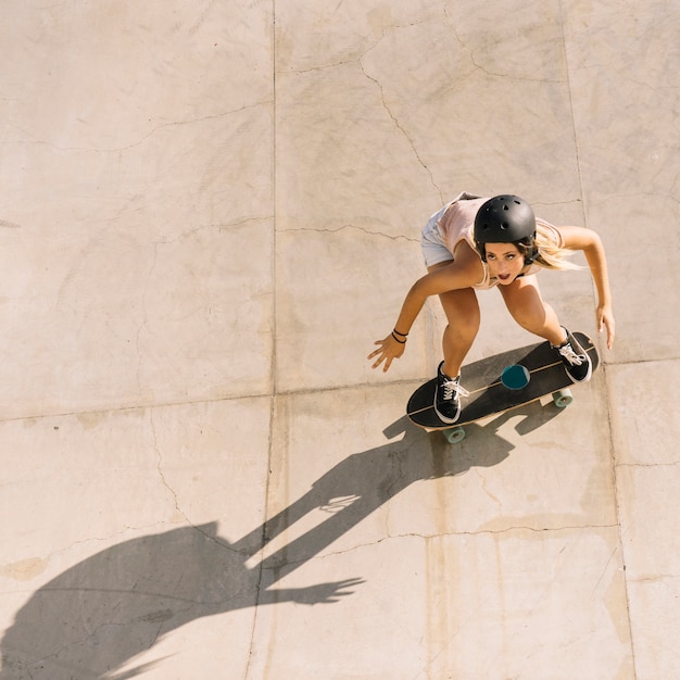 Top view of girl skating