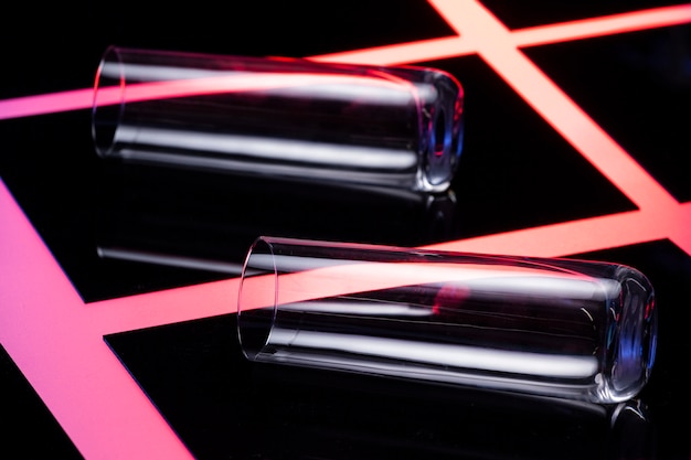 Free photo top view over glasses on abstract table