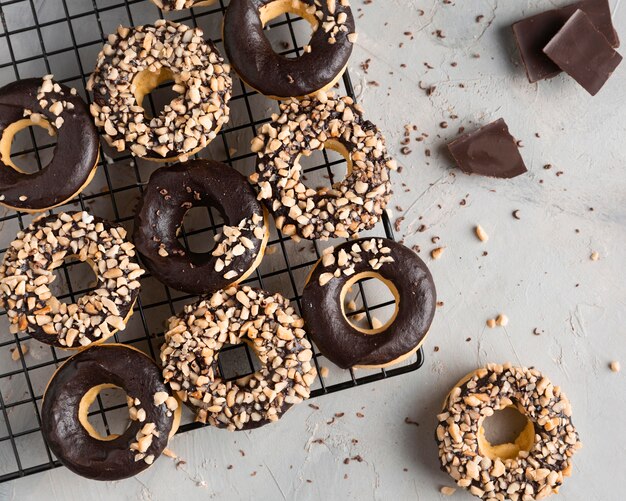 Top view glazed donuts