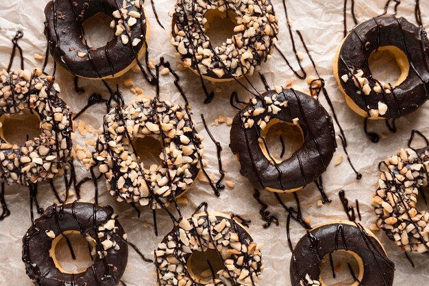 Top view glazed donuts