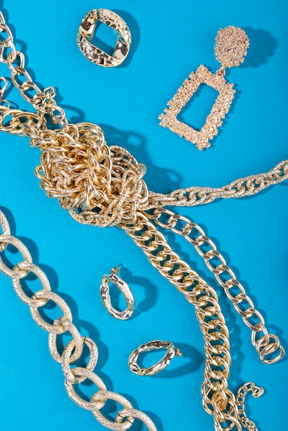 Top view over gold chain jewellery