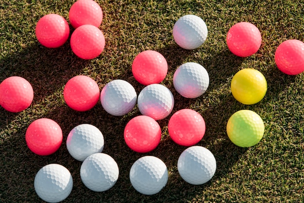 Top view golf balls collection