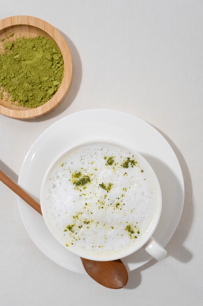 Free photo top view green matcha still life