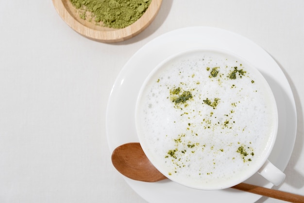 Free photo top view green matcha still life