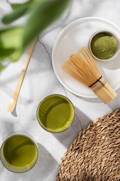 Top view green matcha still life