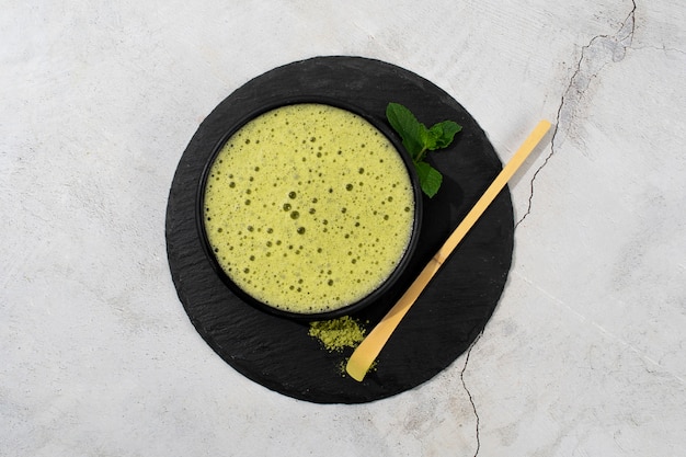 Free photo top view green matcha still life