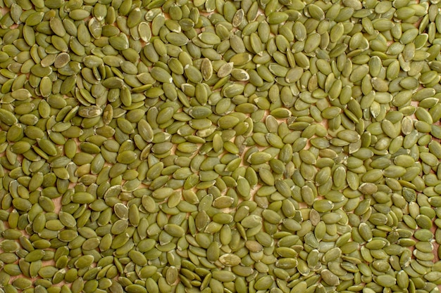 Top view of green pumpkin seeds seed nut many green