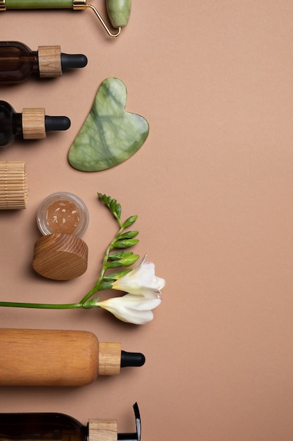 Top view gua sha and care products