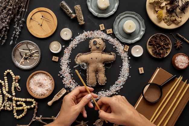 Top view hands holding candle