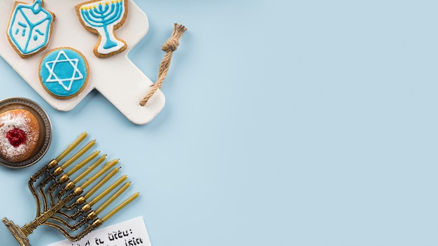 Free Photo top view of hanukkah concept with copy space