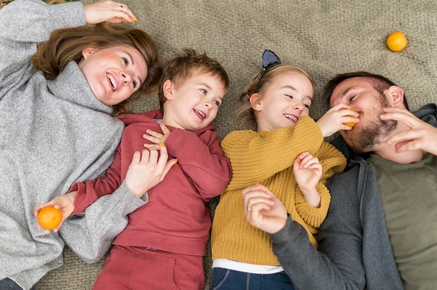 Top view happy family having fun