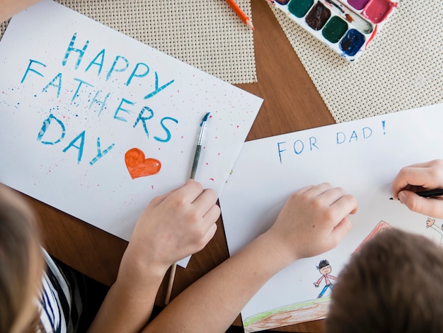 Top view happy father's day lettering