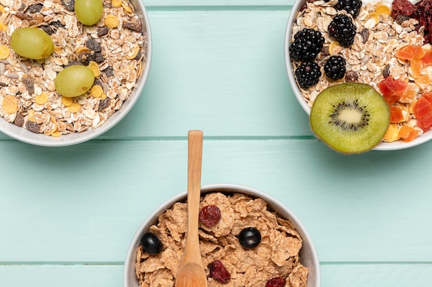 Top view healthy breakfast on table