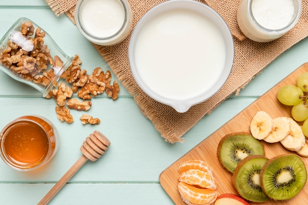 Top view healthy breakfast with muesli