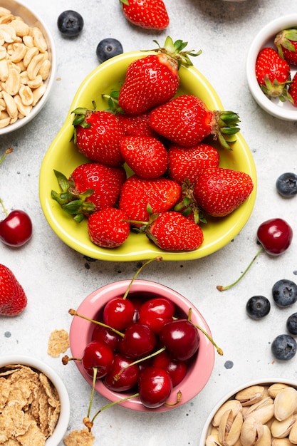 Top view healthy fruits arrangement