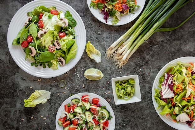 Top view healthy salad collection