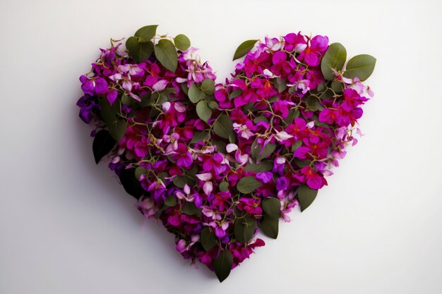 Top view of heart made of blooming flowers