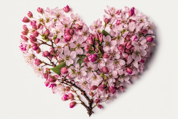 Top view of heart made of blooming flowers