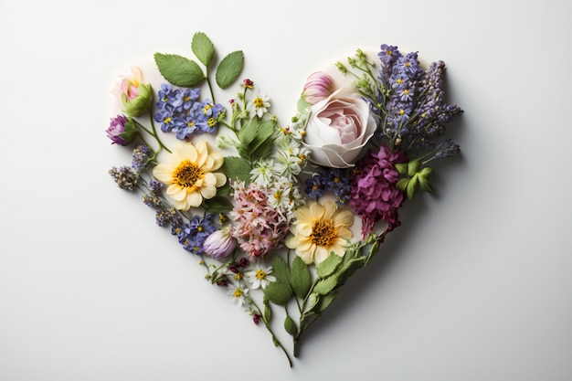 Top view of heart made of blooming flowers