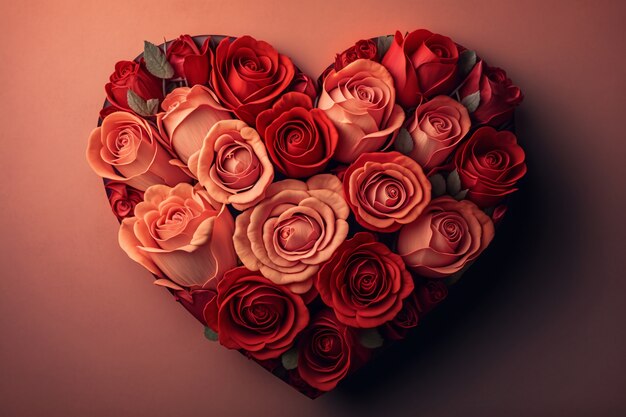 Top view of heart made of blooming flowers