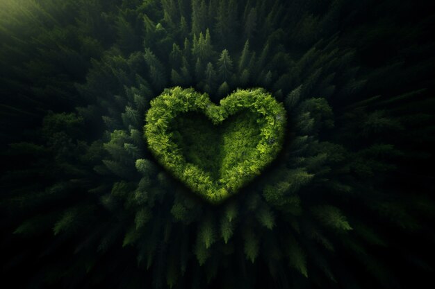 Top view over heart shape in forest