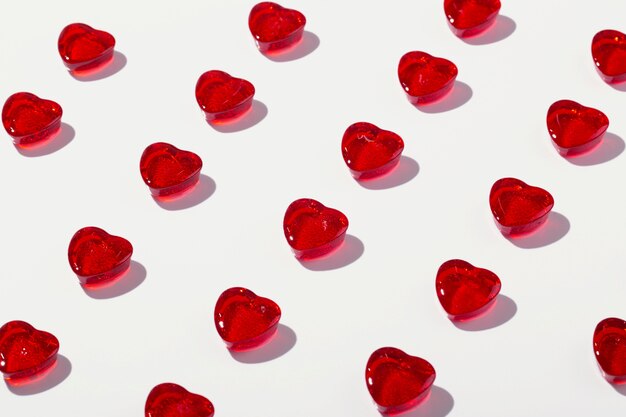 Top view over  heart shaped lollipops