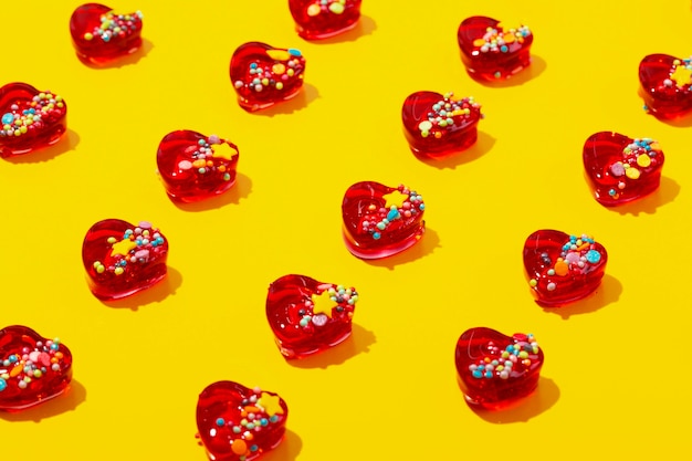 Top view over  heart shaped lollipops