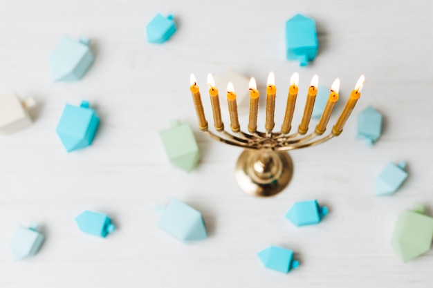 Free Photo top view holy jewish candleholder