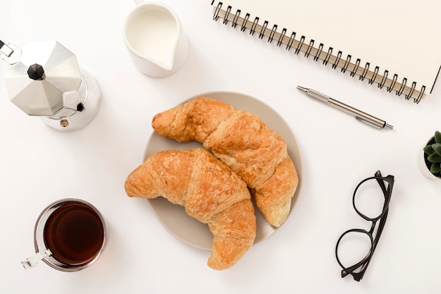 Top view homemade croissants on the table