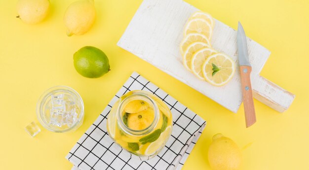 Top view homemade lemonade on the table