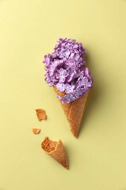 Free Photo top view ice cream cone with flowers