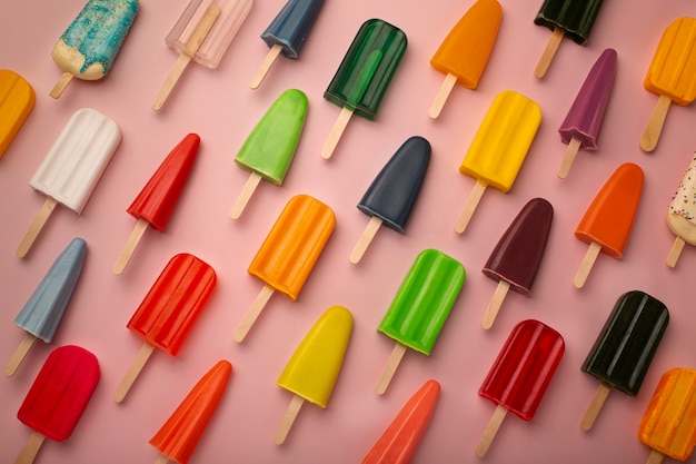 Top view over ice cream pop stickles