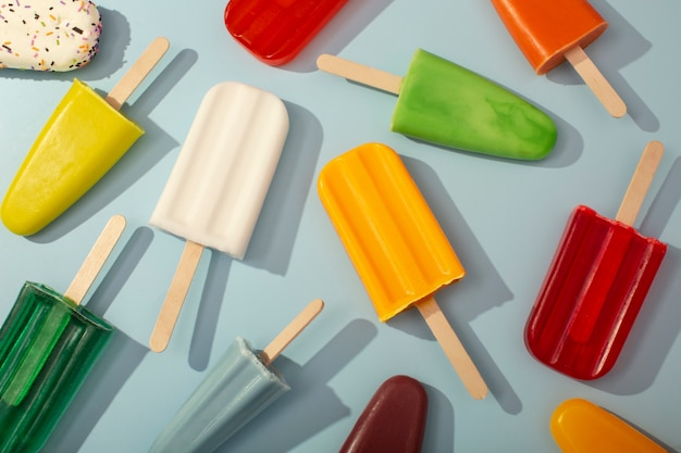 Top view over ice cream pop stickles