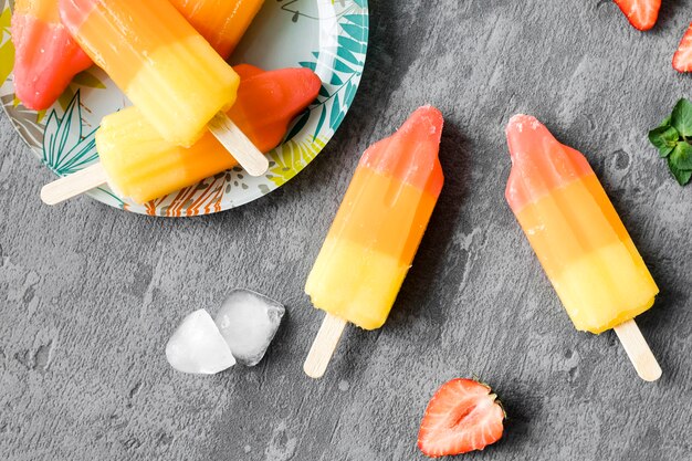 Top view ice cream with fruits